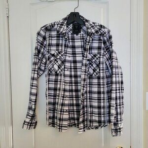 GUESS Men's Small Black & White Plaid Button-Up Shirt